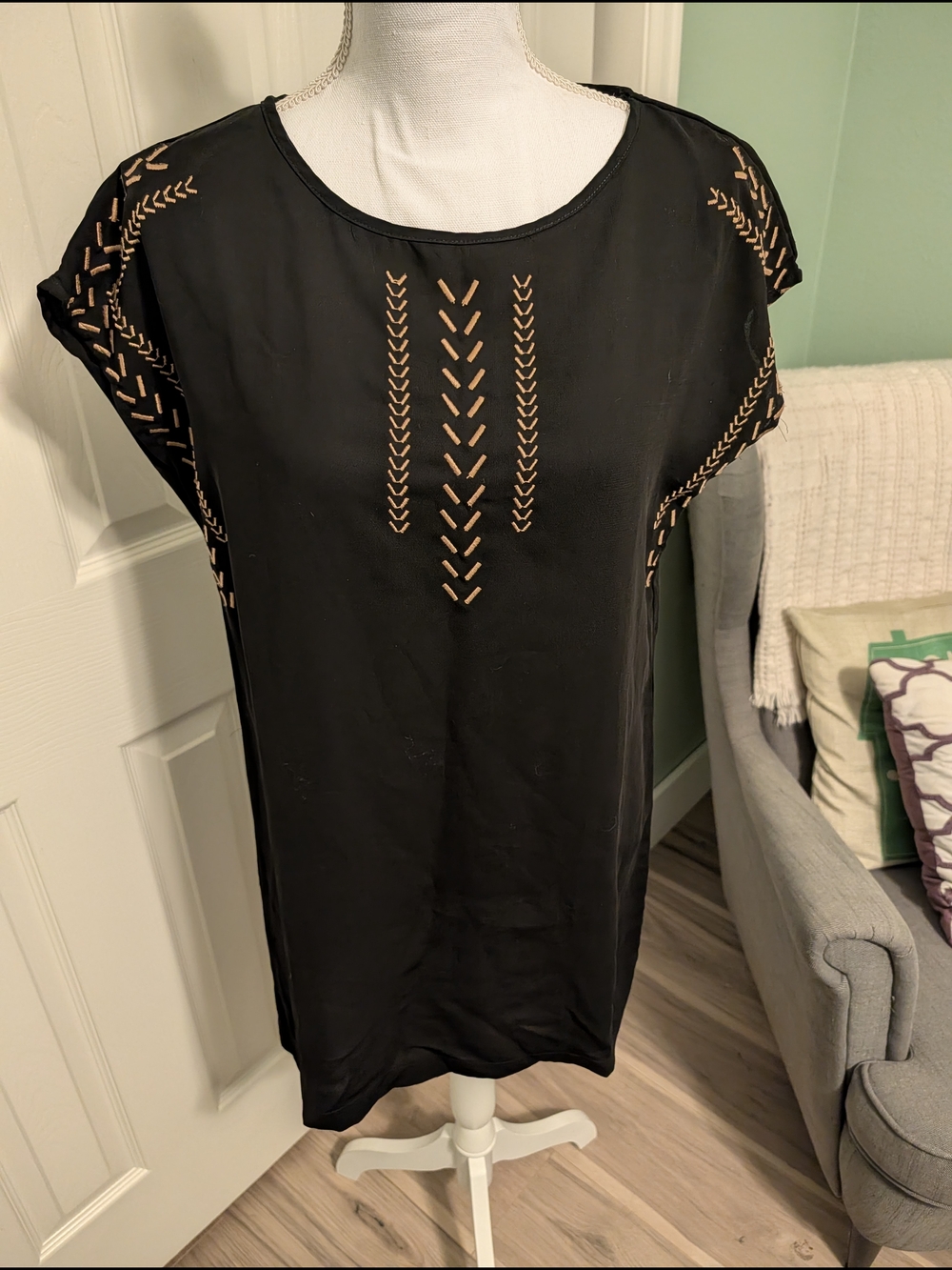 Black Embroidered Short Sleeve Women’s Top